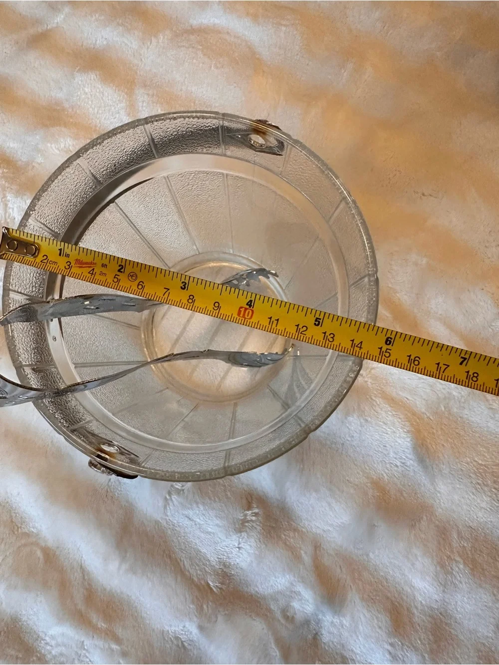 Vintage Textured Glass Ice Bucket with Metal Handle & Tongs